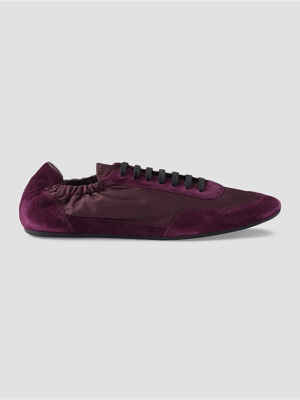 PRADA COLLAPSE BORDEAUX SUEDE NYLON LACE UP SNEAKERS